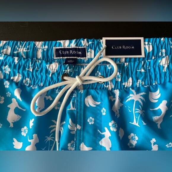 CLUB ROOM Blue Hawaiian Mesh Lined Swim Trunks Mens sz XL (NWT) - Picture 3 of 6